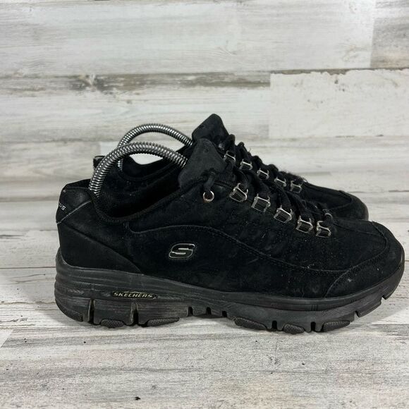Skechers Women's Leather Lace Up Elite Memory Foam Running Shoes Black Size 9‎ - Picture 1 of 8